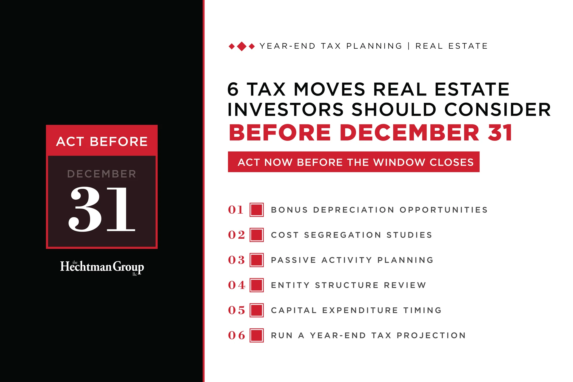The Hechtman Group 6 tax moves real estate investors should consider before December 31