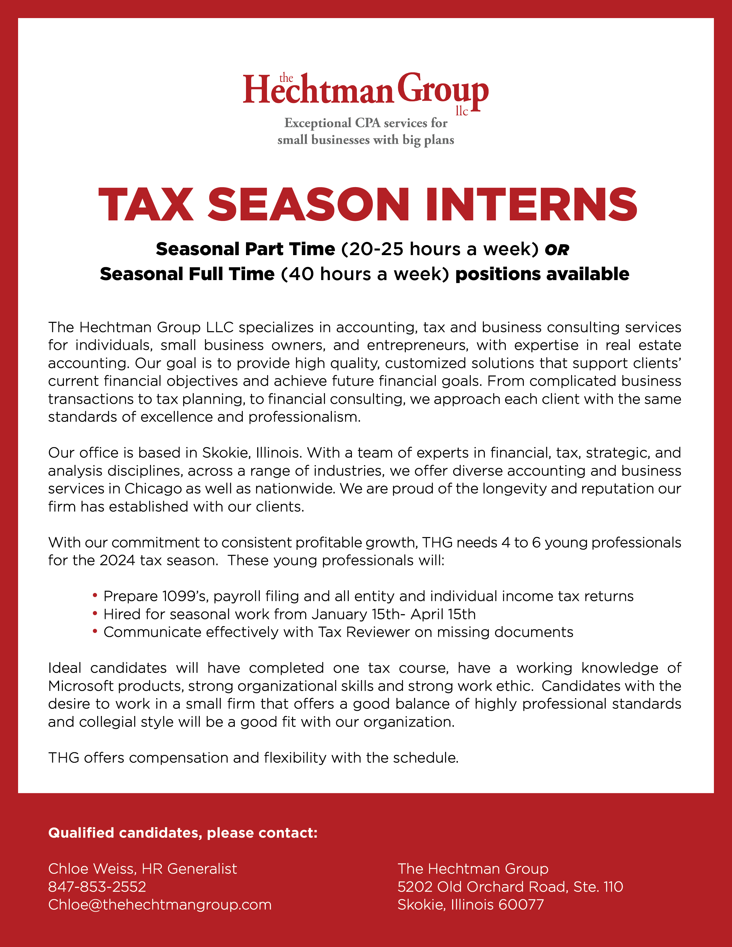 THG Tax Season Interns Flyer LLC