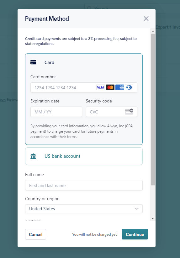 THG Client Portal Payment Method Card